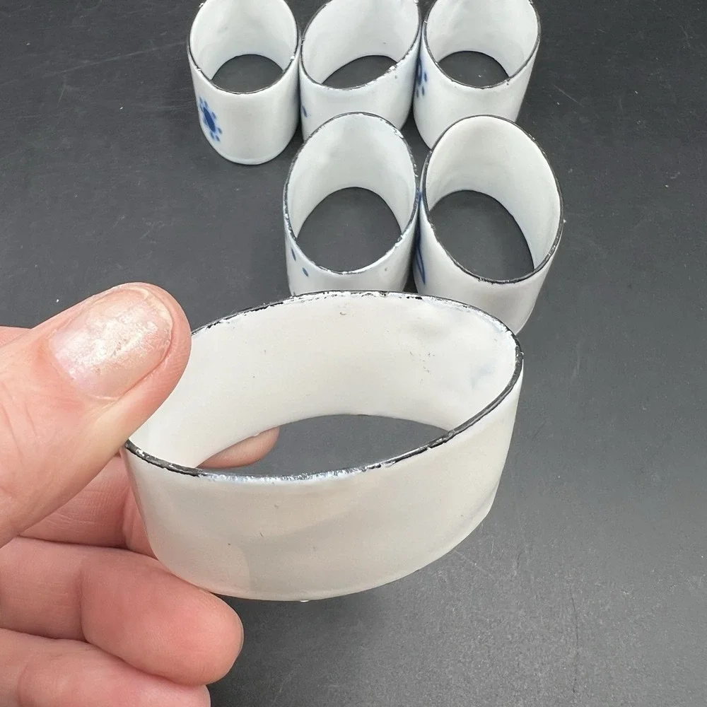 IKEA Heder Swedish Blue White Enamel Napkin Rings Set of 6 Katarina Brieditis